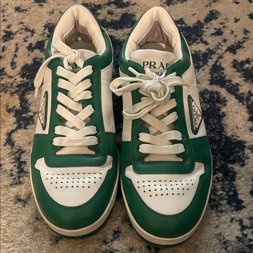 Prada Green and White Leather Sneakers